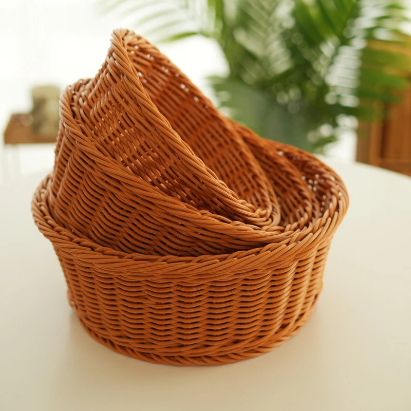 【拍一发三】手工编织圆形收纳篮果蔬零食点心筐厨房收纳整理筐