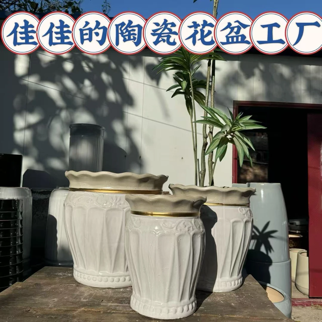 花边浮雕陶瓷花盆客厅特大号大号室内室外绿植龙血树千年木大口径