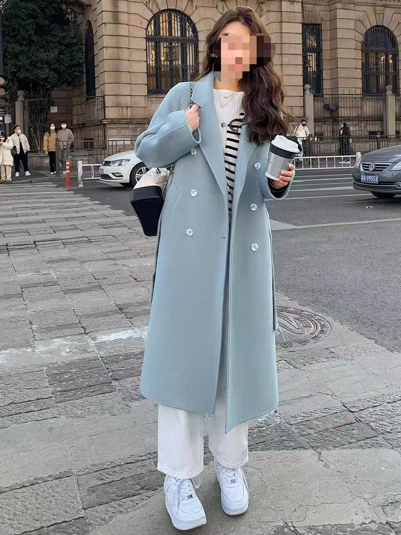 静静家 24款欧式浪漫白拼接大方领针织连衣裙中长款气质秋冬季款