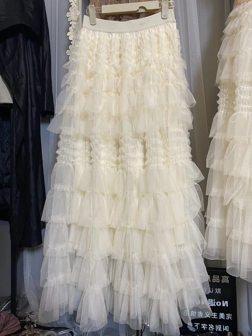 静静家 主播实拍网纱裙半身裙女2024新款垂感仙女A字层层蛋糕裙子