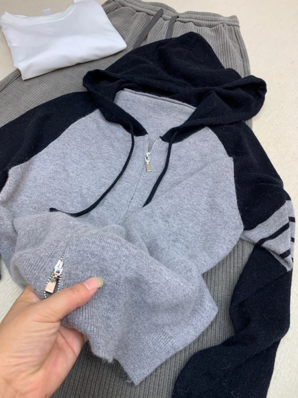 杨姐家好品女装 新款拉链帽衫开衫外套宽松洋气百搭潮 女士带帽