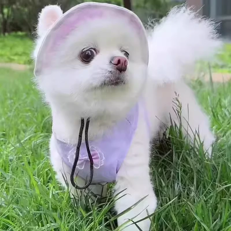 宠物可爱露耳朵帽子防脱落可调节扎染防晒遮阳狗防勒耳棉质帅气帽