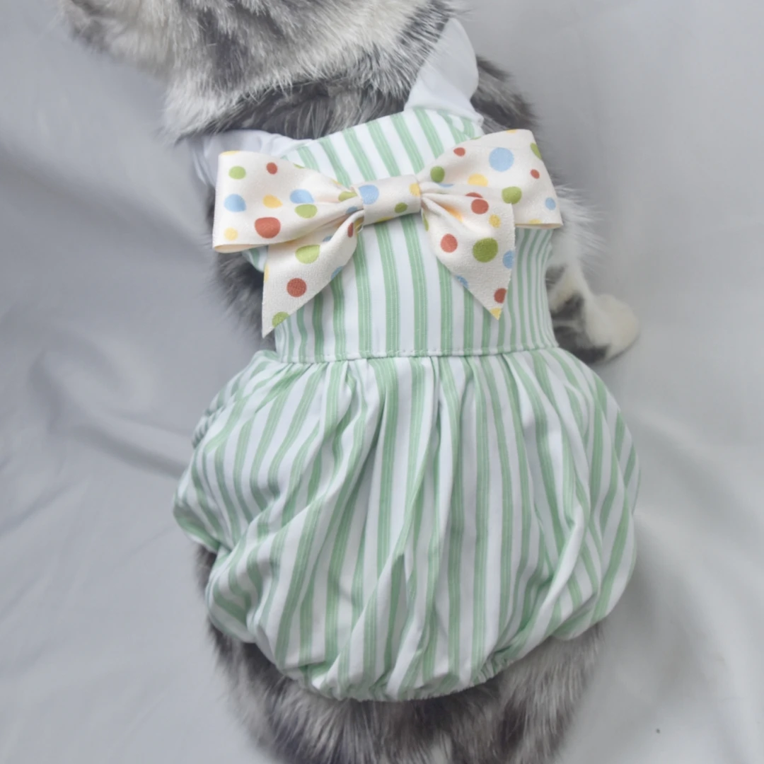 春夏宠物衣服蝴蝶结糖果条纹吊带裙猫咪泰迪博美小型犬公主裙子