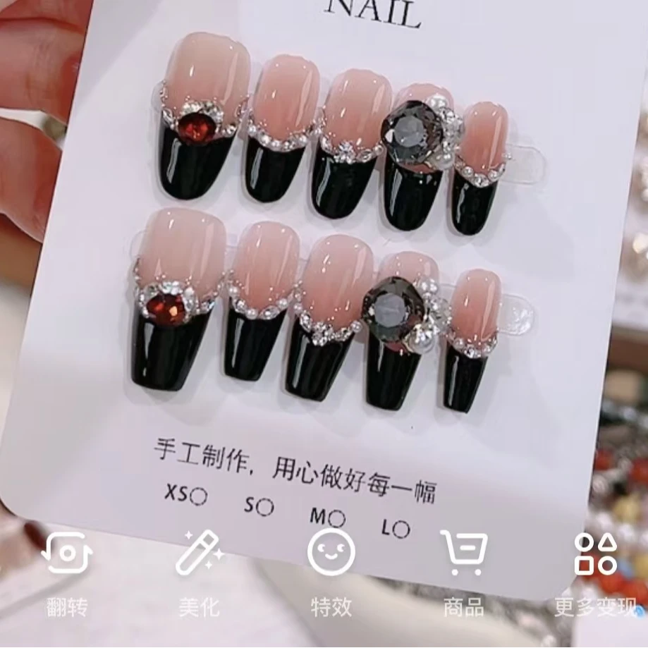 【黑糖珍珠】纯手工定制纯手工穿戴甲10片装