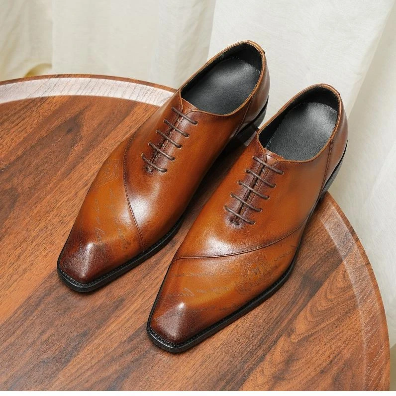 高端复古商务正装牛津鞋男英伦手工真皮尖头高级感雕花发型师皮鞋