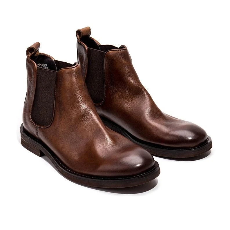 切尔西马丁靴男圆头英伦高帮休闲复古真皮短靴一脚蹬皮鞋秋冬新款