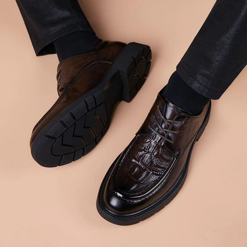 商务春秋透气软皮软底时尚头层牛皮休闲男皮鞋新款爆款英伦鳄鱼纹