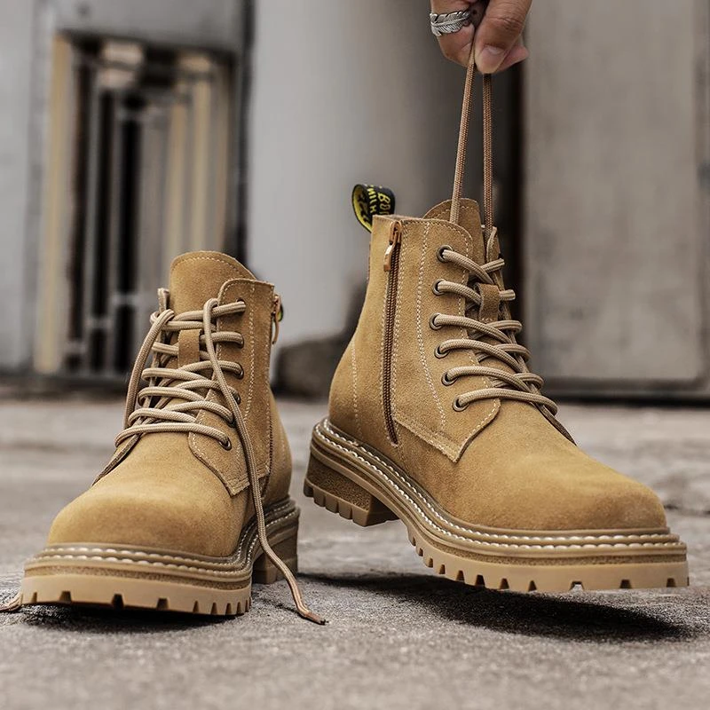 踢不烂大黄靴真皮马丁靴男厚底磨砂皮短靴男高帮英伦风复古工装鞋