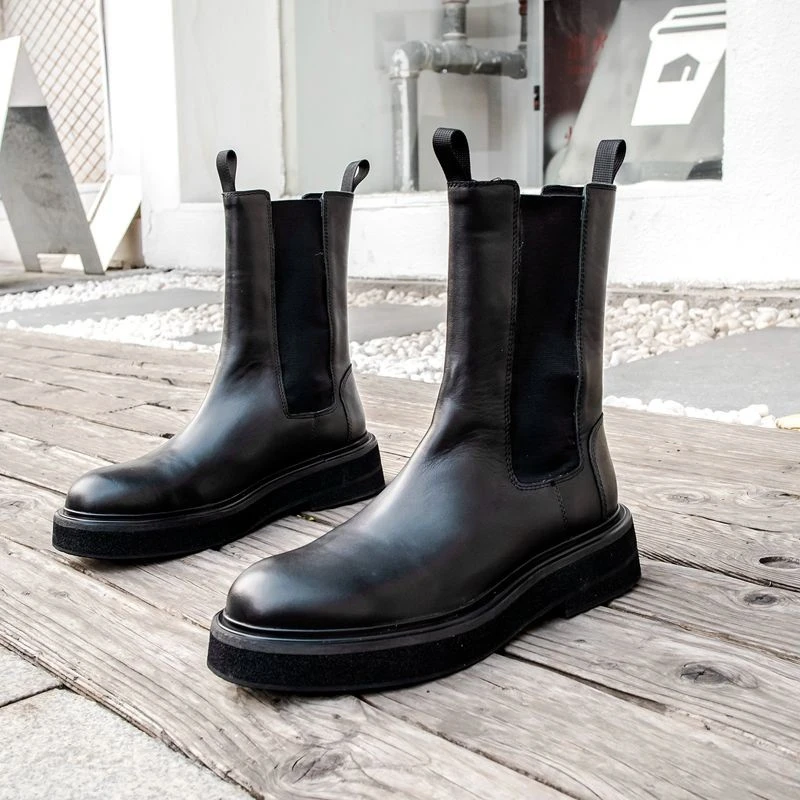 皮靴男高帮马丁靴骑士长靴厚底增高英伦皮靴机车靴工装靴秋冬真皮