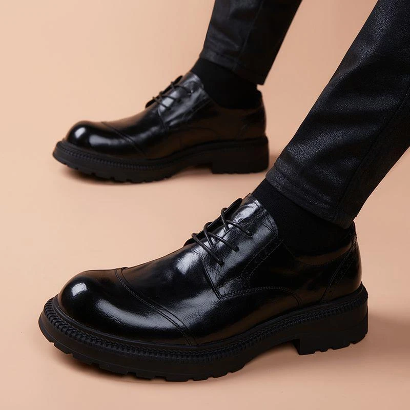 大头宽版皮鞋男头层牛皮夏季透气商务休闲鞋软皮软底新款高级痞帅