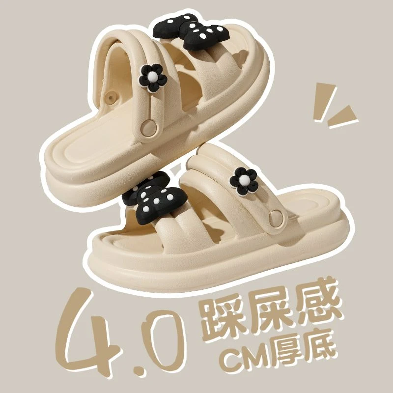 欢享家x凉拖鞋女士蝴蝶结两穿凉鞋可爱女生软底厚底防滑沙滩鞋夏