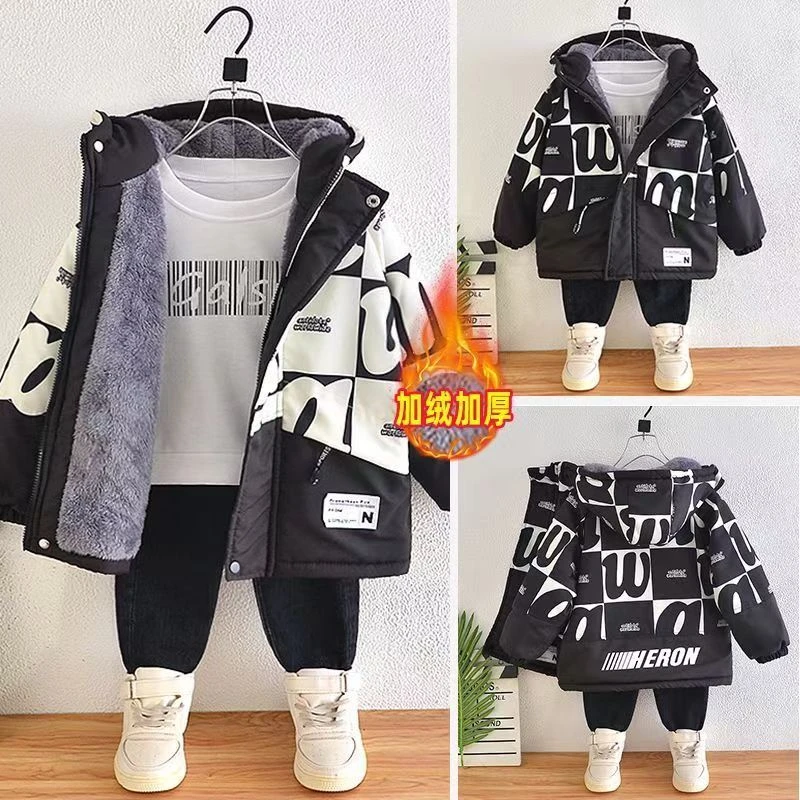 【爆款热卖】儿童外套秋冬款派克服加绒棉服中大童加厚冲锋衣棉袄