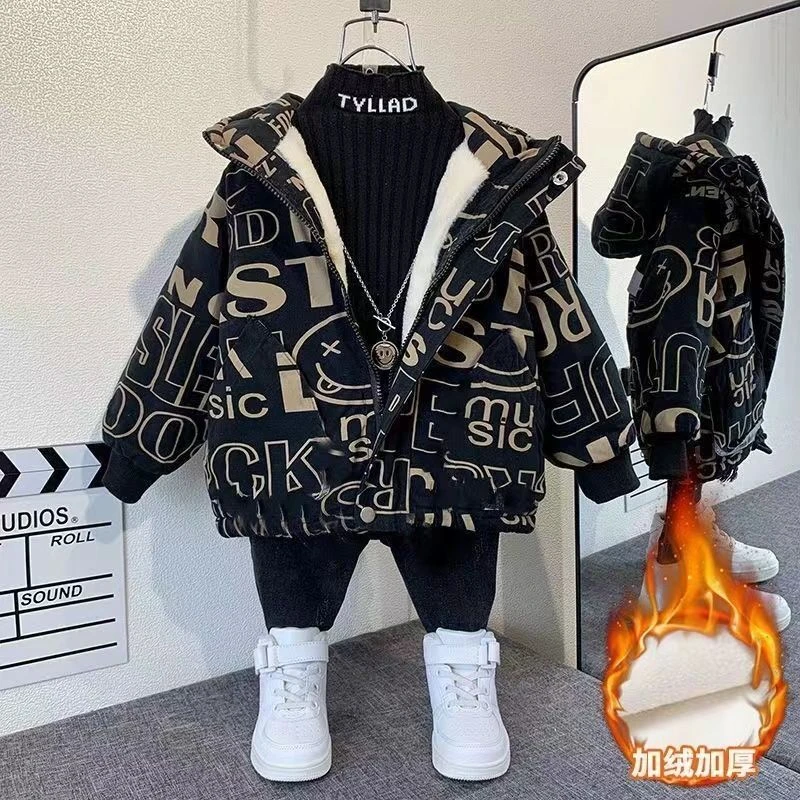 ②【爆款热卖】男童外套加绒秋冬装洋气新款帅气加厚上衣棉衣派克服