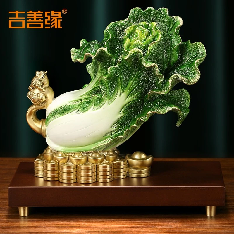 《百财如意》全铜白菜摆件 开业客厅玄关新中式装饰品高档大号貔貅