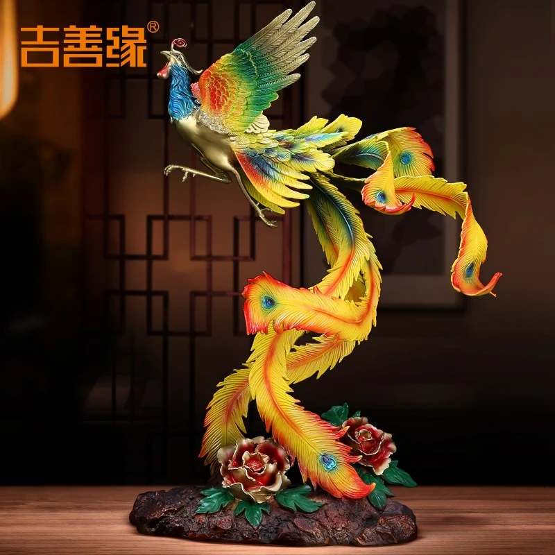 《凤凰来仪》全铜凤凰摆件点缀家居创意新中式酒店室内结婚新房玄关