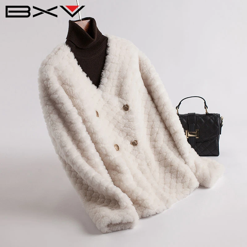 BXV羊剪绒皮草皮毛一体女短款2024新款羊羔毛大衣保暖毛毛短外套