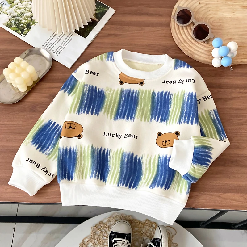 儿童秋冬季节宝宝时尚套头洋气打底圆领宽松保暖一体绒加绒卫衣