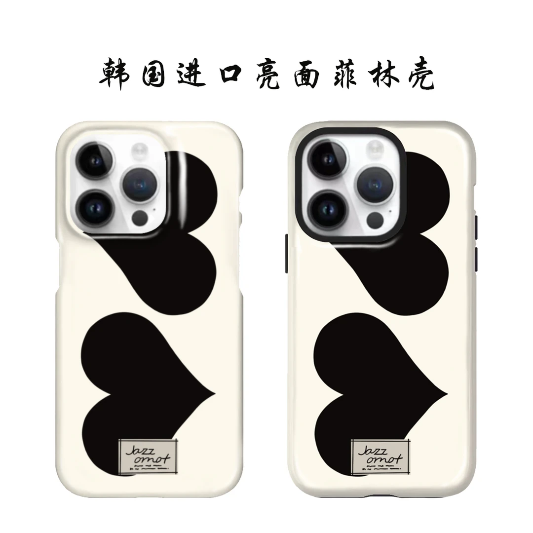 【胡买买】进口亮面菲林爱心英文适用苹果15ProMax手机壳14/13/12