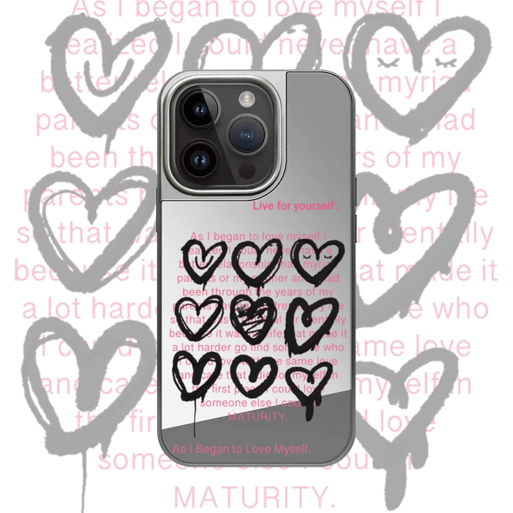 【胡买买】新款磁吸电镀镜面涂鸦爱心适用iphone15/14/13手机壳苹果