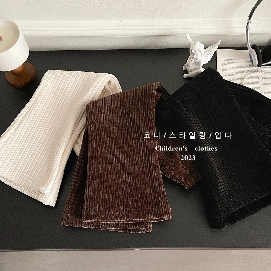 韩版女童加绒裤子冬款女童喇叭裤2023新款韩版儿童洋气长裤68183