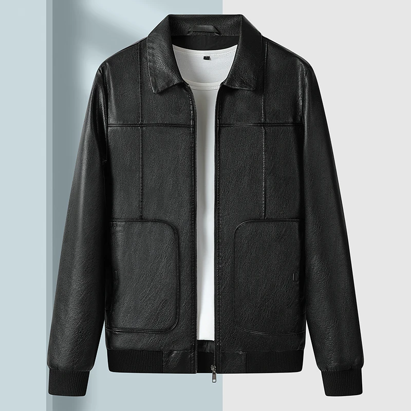 皮衣外套男秋冬款潮牌中年休闲男装皮夹克胖子大码宽松机车服上衣