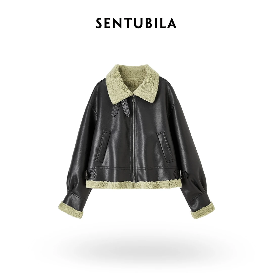 尚都比拉|小个子洋气机车夹克毛边翻领正肩拉链外套-BJ 50224