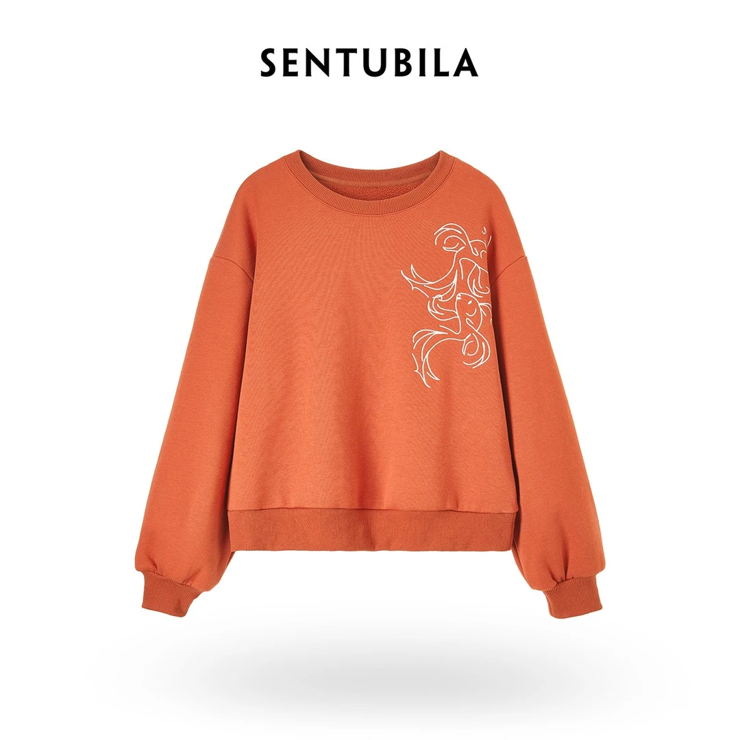 尚都比拉|复古新中式国潮卫衣圆领落肩古典绣花小众上衣-52354