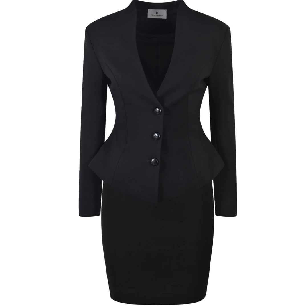 春秋款黑色高定职业女装高级感职场气质干练轻奢高档长袖西装套装