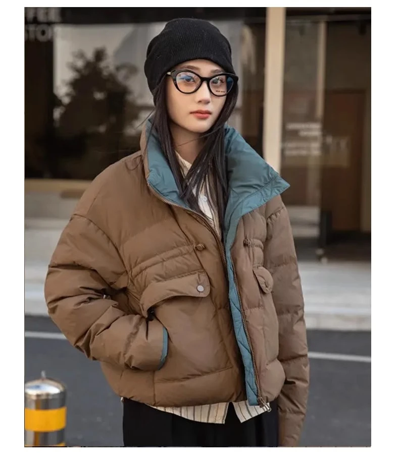 鹅绒服90白鹅绒羽绒服女大码女装休闲宽松版鹅绒服短款防寒外套