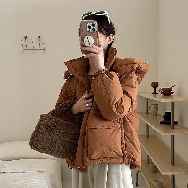 90白鸭绒羽绒服女短款连帽加厚羽绒外套