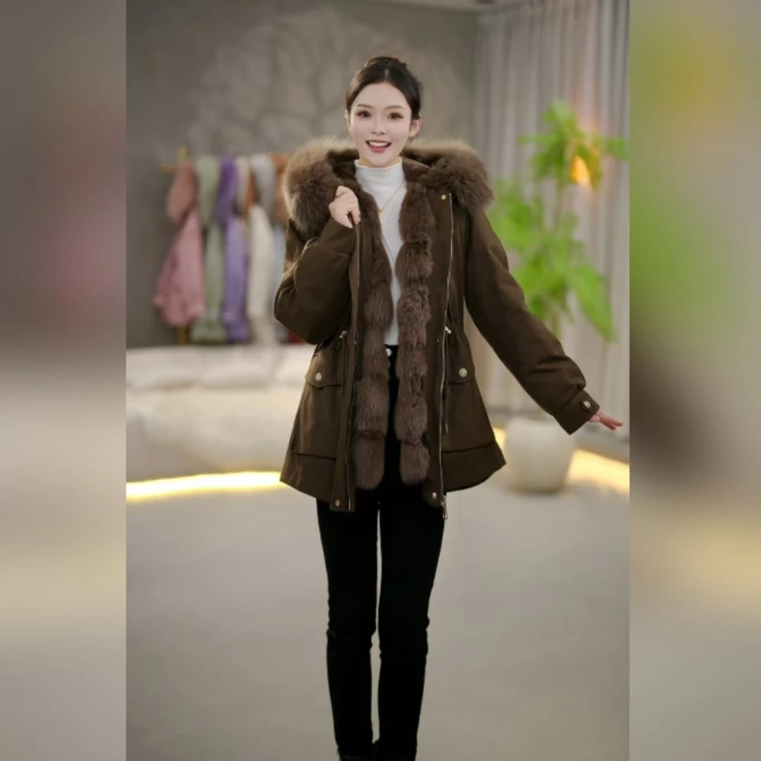 【山茶花之恋】狐狸毛2024冬季新款派克服修身洋气加大狐狸毛毛领