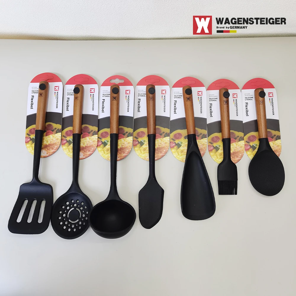 木把手黑白硅胶铲子饭汤勺油刷多用勺家用厨房用菜铲长柄