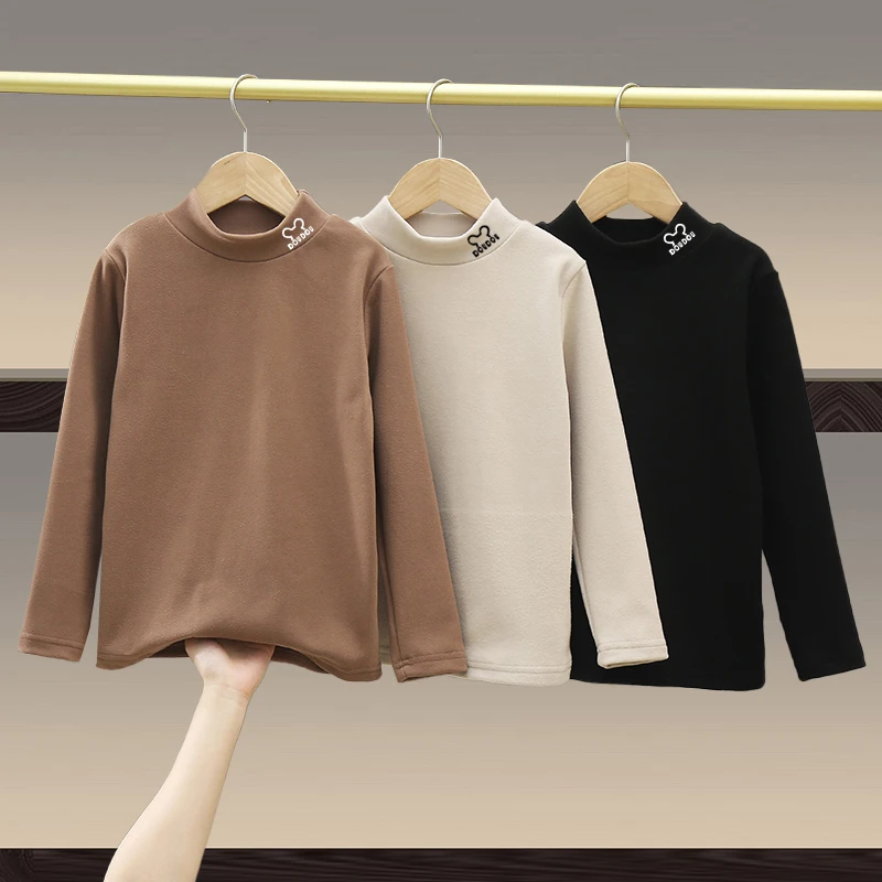特价秒杀儿童德绒半高领打底衫女童长袖t恤衫中大童保暖上衣套头