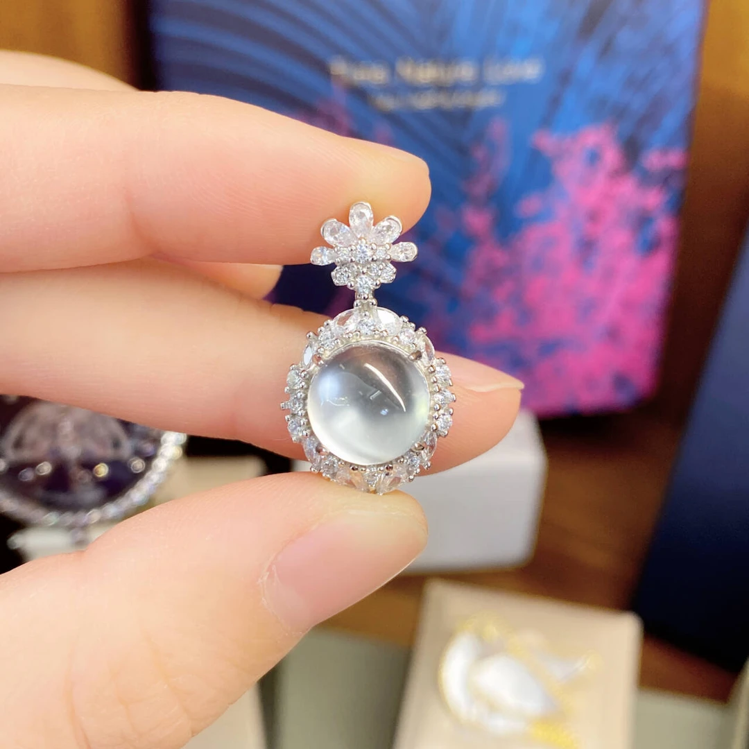 吊坠925银合成锆石 厚镀1MIL白花封底小蛋面气质吊坠dois12