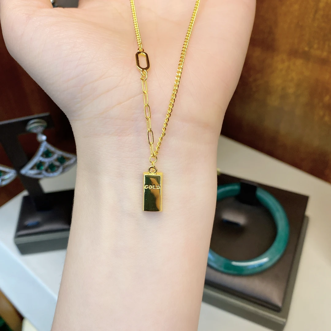 吊坠925银合成锆石 黑标K吸米小金块简约项链dois12