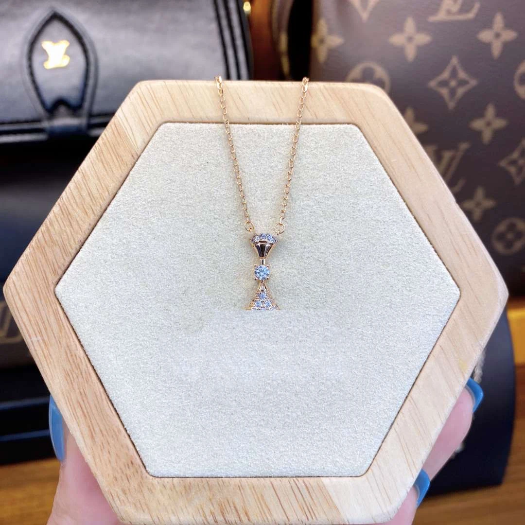 吊坠925银合成锆石 黑标K大号枚金色满钻双扇子百搭项链dois12