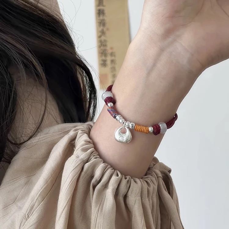 足银手链 原创设计手作-撞色编织实心小福袋项链不掉色