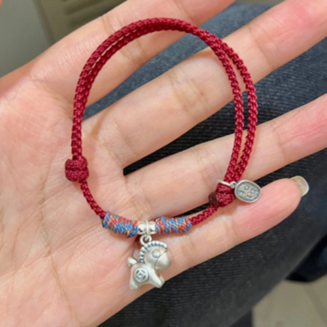 足银手链 新款-山西文创手工编织马上有钱招财红绳手链情侣款
