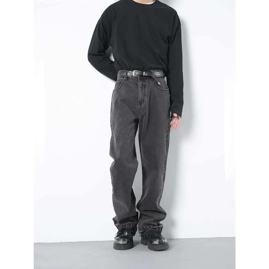 下层基础24SS 13.5盎司超重工全工艺水洗clean fit宽松牛仔长裤