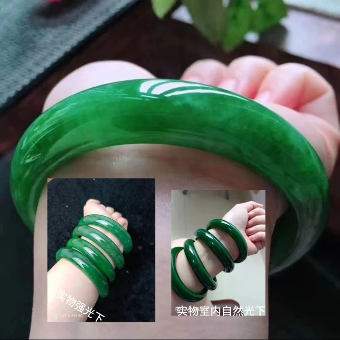 天然正品和田玉高货珍藏级正品辣阳绿满绿福镯证书送礼盒