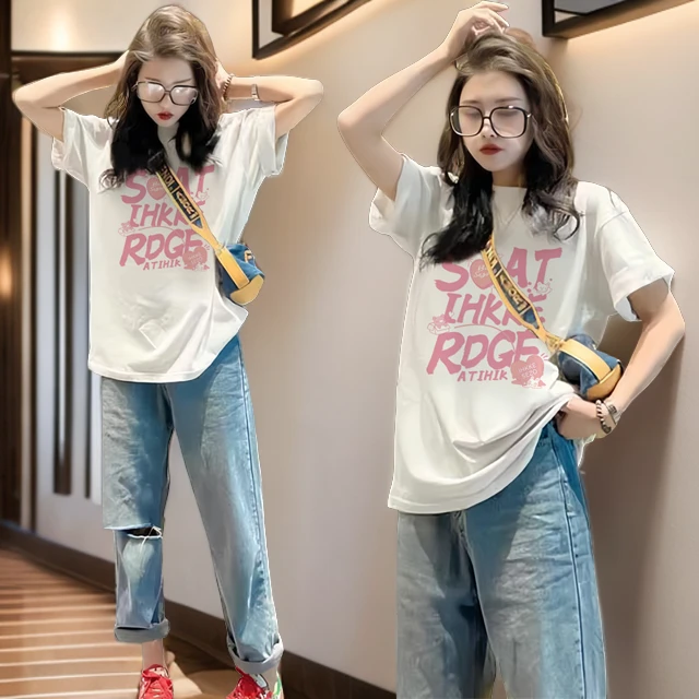 纯棉短袖t恤女2024新款爆款时尚宽松潮牌夏装ins夏季韩版半袖上衣