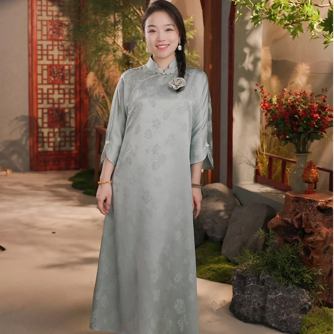 【巧遇】6A纯100桑蚕丝古风禅意禅服茶服汉服新中式国风宽松连衣裙