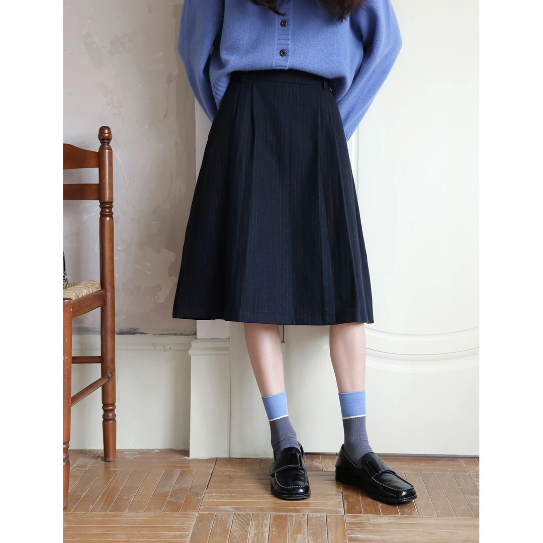 达利的记忆/质感竖条 毛呢半身裙女秋冬高级感a字裙新/糯米不开花