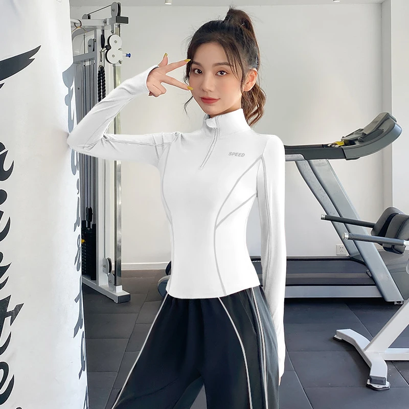 瑜伽服女健身上衣修身跑步训练速干运动外套长袖外套秋冬新款显瘦