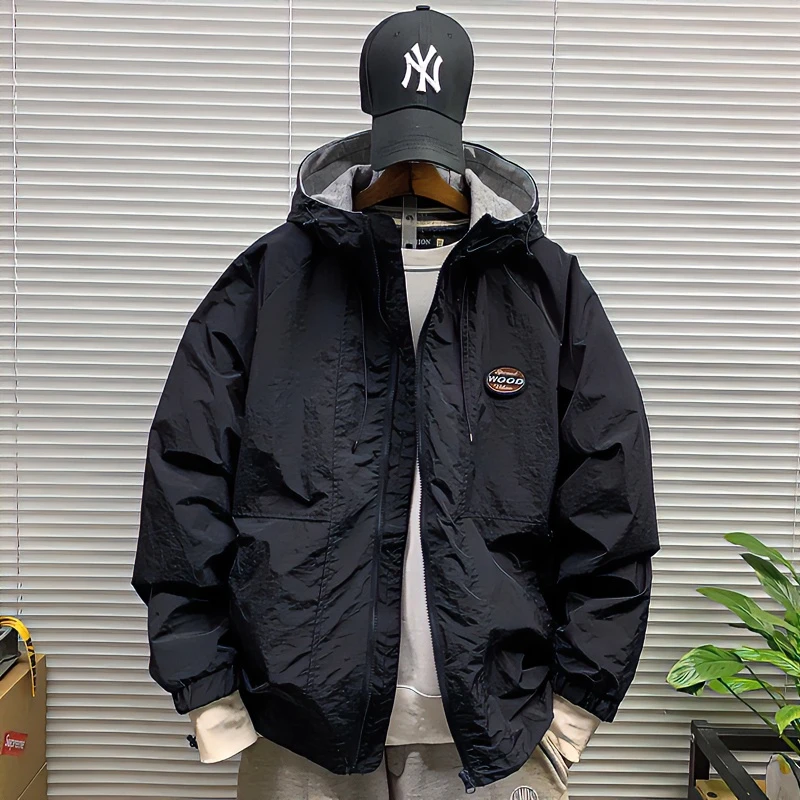 春秋新款连帽机能运动休闲夹克男士宽松百搭日系潮牌防风潮流外套