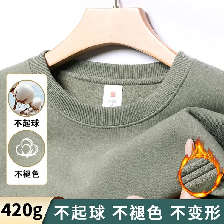 新款加绒加厚重磅加绒卫衣男圆领长袖宽松休闲秋冬上衣2024保暖