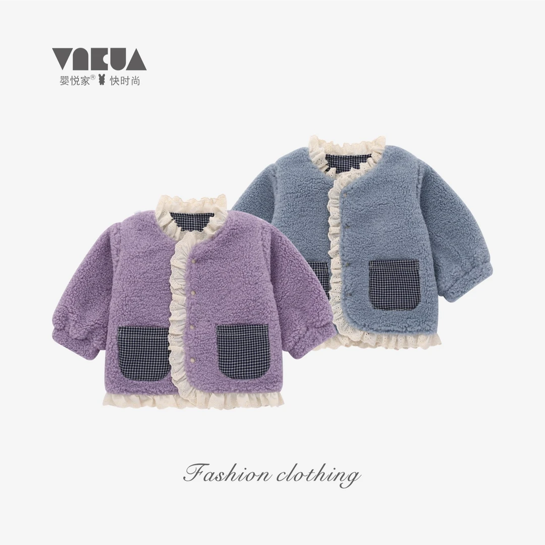 婴悦家春秋款女宝宝时尚洋气百搭可爱田园毛绒外套400g 87987