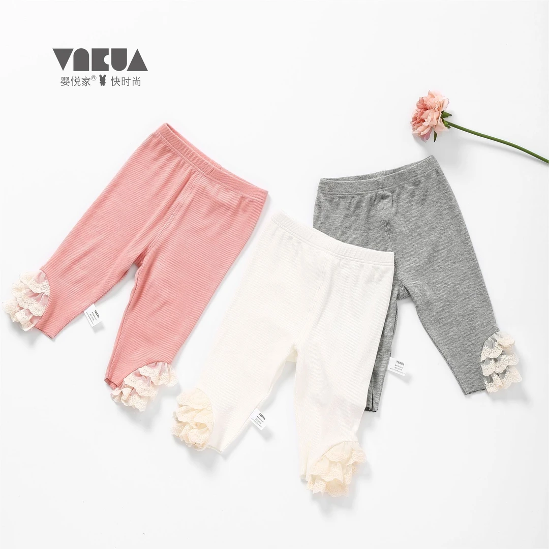 婴悦家夏季女宝宝0-3岁喇叭花边打底裤女童外穿薄款韩版裤子85427