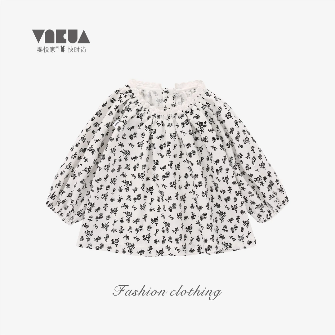 婴悦家碎花长袖洋气女童时尚春秋宝宝秋季暗黑公主上衣87640预售