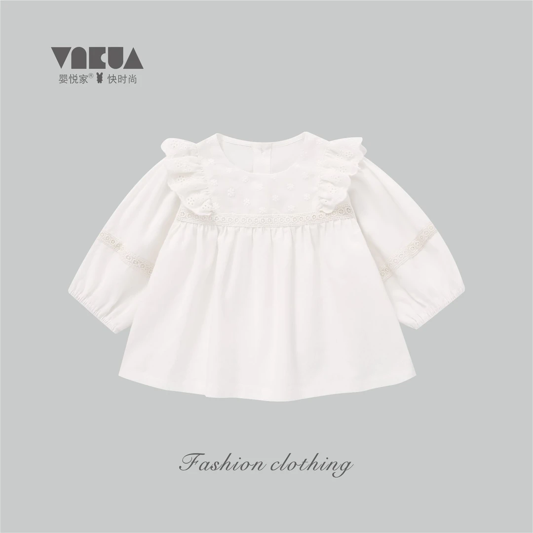 婴悦家春秋女宝宝洋气时尚女童韩版娃娃领长袖白色上衣 87945